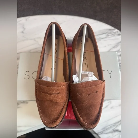 Sole Society Tan Cow Suede Loafers - Picture 2 of 6